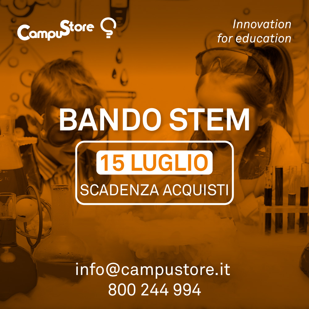 Bando #STEM: c'è tempo fino al 15 luglio per gli acquisti! Vi aiutiamo noi! Avete già acquistato ma avete delle rimanenze di budget? Contattateci: 
📬 info@campustore.it 
☎️ 800 244 994 
💫 qui sui social!
💪 CampuStore: il più grande catalogo STEM in Europa a tua disposizione!