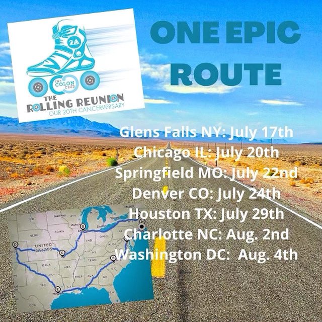 TheColonClub's tweet photo. REUNION TOUR map!! Coming to a city near you! Come sign our car, we are heading to where you are!!! We want to meet you! #together #findyouramanda #rollinreunion #ontherise #survivors #coloncancer #earlyonsetcoloncancer @onedropofrain #wavesofchange @katiecouric @TheColonClub https://t.co/9lpNN4WVAx
