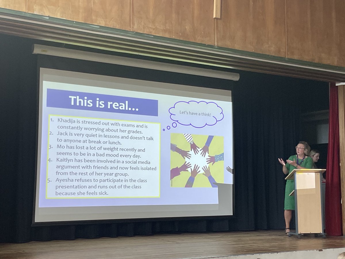 Mrs R-B and Miss Harris’s talk to ⁦<a href="/SancroftAcademy/">The Harleston Sancroft Academy (3-16 CofE School)</a>⁩ Y7-9 how students can support each other with mental health, and what help is available at school. #purpose #mentalhealth
