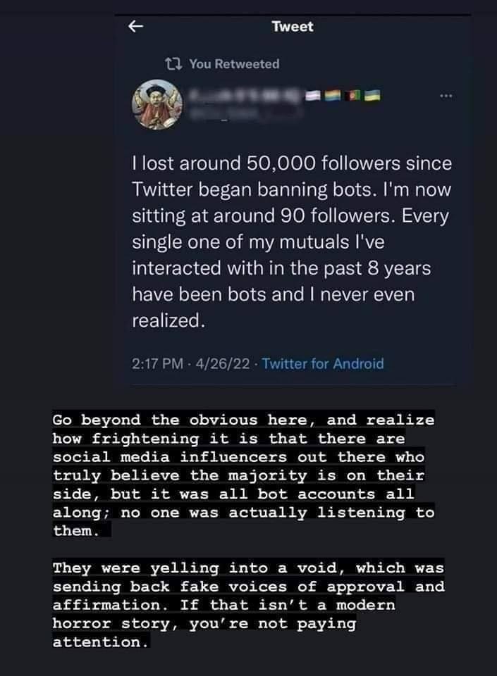 I checked and my numbers didn't go down by much, so I guess I don't have a lot of bots following me any more.