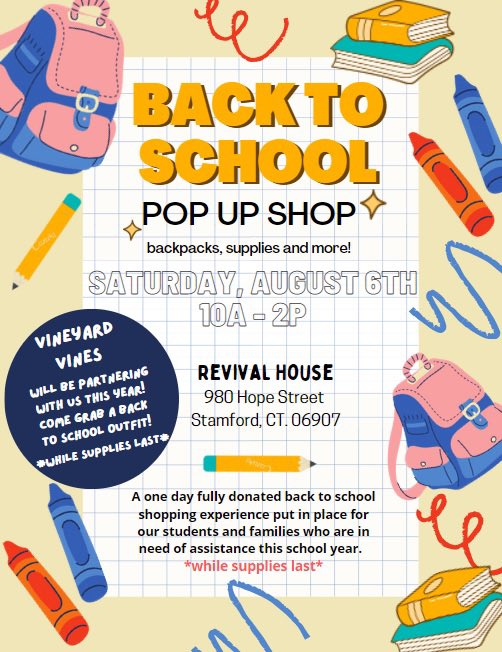 We’ve been able to donate 400+ backpacks filled with school supplies the last two years, we’re excited for year 3 and the opportunity to partner with Revival House and <a href="/vineyardvines/">vineyard vines</a>!  
Please share, spread the word or donate if you can! 🎒📚✏️🖍
