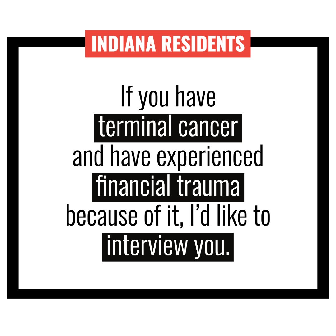 endterminaldebt's tweet photo. These interviews are part of my effort to persuade financial institutions to forgive the debt they hold for customers with terminal #cancer. If you live in Indiana &amp; have financial distress from your diagnosis, please tell me more here: https://t.co/F3se9kinUx https://t.co/movdtF1rdD