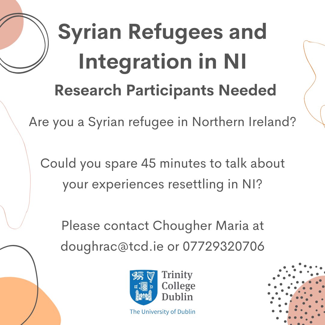 I am hoping to speak to Syrian refugees in Northern Ireland as part of my M.Phil. dissertation! #RefugeesWelcome 

Retweets appreciated 🙏