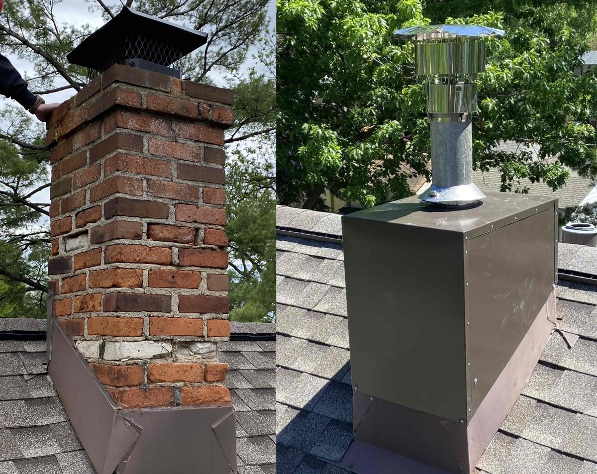 Another before and after from one of our great business partners. 
A very creative Chimguard Chase Cover for a very creative project! It is basically a Chimney Wrap!
This customer now has a ChimGuard Chase Cover that will last forever in our harsh Minnesota weather.

#chimguard https://t.co/Lh6PXOp39Z