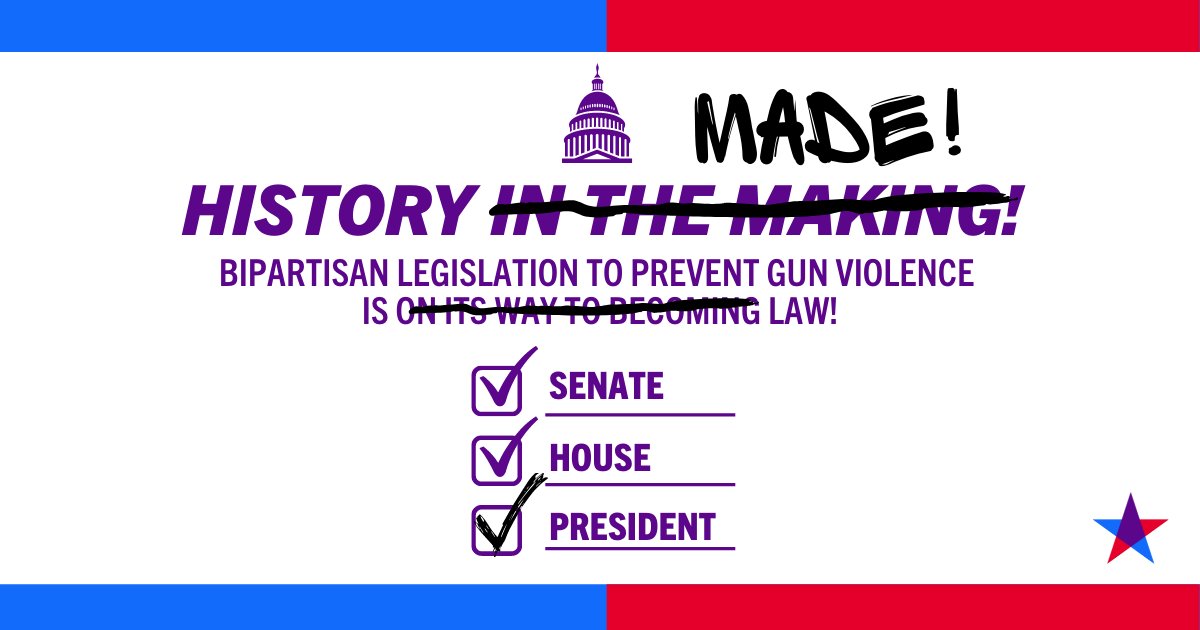We are so grateful to join <a href="/POTUS/">President Donald J. Trump</a>, <a href="/Team_ENOUGH/">Team ENOUGH</a>, advocates, and survivors this morning at the White House to celebrate the passage of the Bipartisan Safer Communities Act! 

This is just one meaningful step forward in the fight to #EndGunViolence.