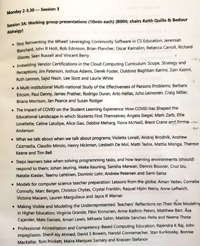 sjayc's tweet photo. Full House today at #ITiCSE2022 for working group presentations:9 presentations, 10 minutes each- lovely format.
Really like #ParsonsProblems for teaching and learning #programming - will try to integrate into @Colaistebride #ComputerScience and #Coding classes next year. @PDSTcs https://t.co/4YZP9VSnDl