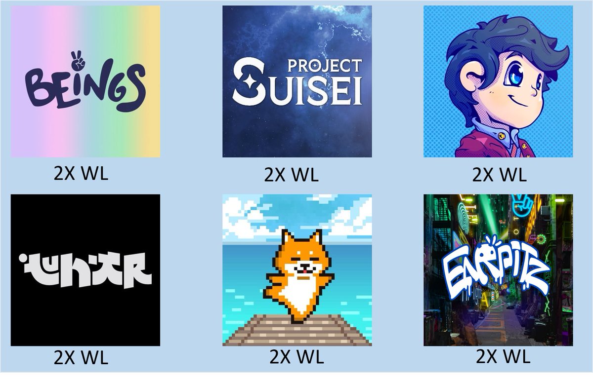 MEGA WHITELIST GIVEAWAY 💰☁️

2x WL  <a href="/Beings_Official/">Beings NFT</a>
2x WL  <a href="/ProjectSuisei/">Project Suisei</a>
2x WL  <a href="/PhasesNFT/">Phases</a>
2x WL  <a href="/lunarprojectnft/">Lunar Project</a>
2x WL  @Yogapetz
2x WL  <a href="/EarpitzNFT/">Earpitz NFT</a>

To Win:
🔹 Follow all accounts above &amp; <a href="/keung/">Keungz</a>
🔹 RT + ❤️
🔹 Tag 3 friends

⌛ 24 hours⌛