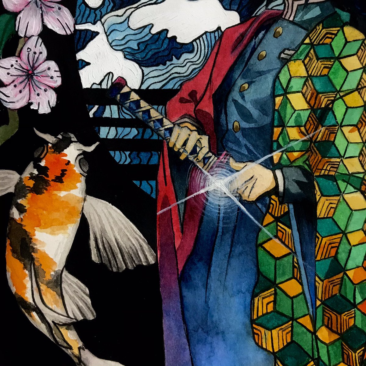 pumpkins_fren's tweet photo. And some Koi closeups. I drew them for a first time. #kimetsunoyaiba #DemonSlayer #tomiokagiyuu #art #ArtistoftheSummer #Koi #watercolorpainting #watercolor https://t.co/iRAyBiYNOW