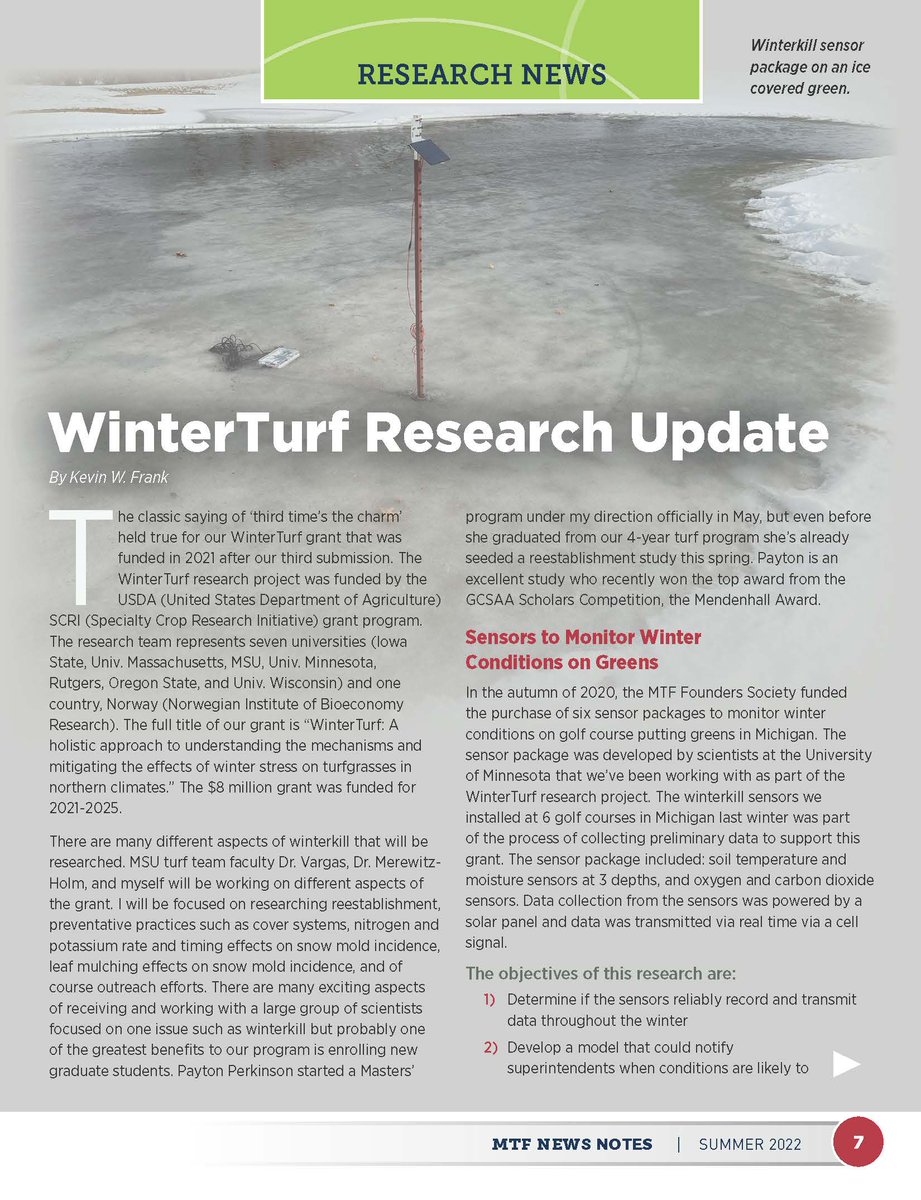MTF (@miturfgrass) on Twitter photo WinterTurf Research Update
by Kevin Frank (<a href="/MSUTurf/">Kevin W. Frank</a>) The classic saying of ‘third time’s the charm’ held true for our WinterTurf grant that was funded in 2021 after our third submission. Read more in the latest News Notes Magazine: issuu.com/miturfteam/doc… WinterTurf Research Update
by Kevin Frank (<a href="/MSUTurf/">Kevin W. Frank</a>) The classic saying of ‘third time’s the charm’ held true for our WinterTurf grant that was funded in 2021 after our third submission. Read more in the latest News Notes Magazine: issuu.com/miturfteam/doc…