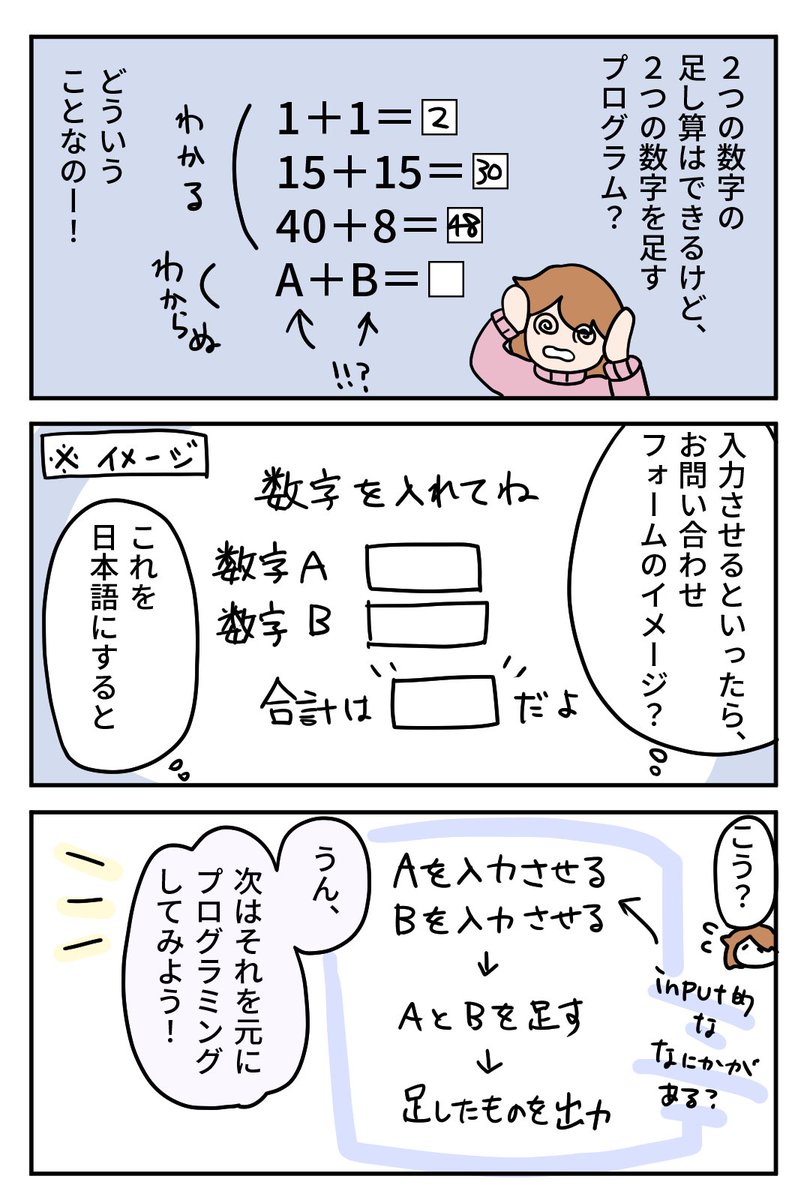 競技プログラミングについて学ぶかけだしちゃんと、圧をかけるエンジニアちゃんの絵日記です🖥️💪2/3 