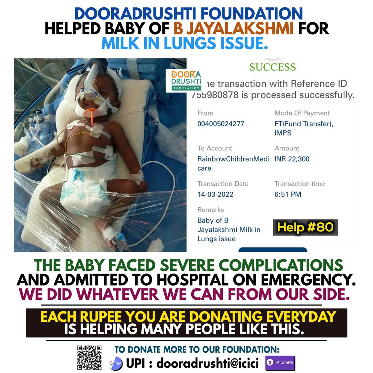 dooradrushti's tweet photo. Help #80 post from @dooradrushti ❤️
Spread our concept of @DonateOnlyRupee to more people and help us in helping more people 😊 
This is help number 80 post of total 94 helps we did till date 🤝 #Door_Helps #DonateOnlyOneRupee #HelpKidsLiveBetter https://t.co/F4fIF2zXqC