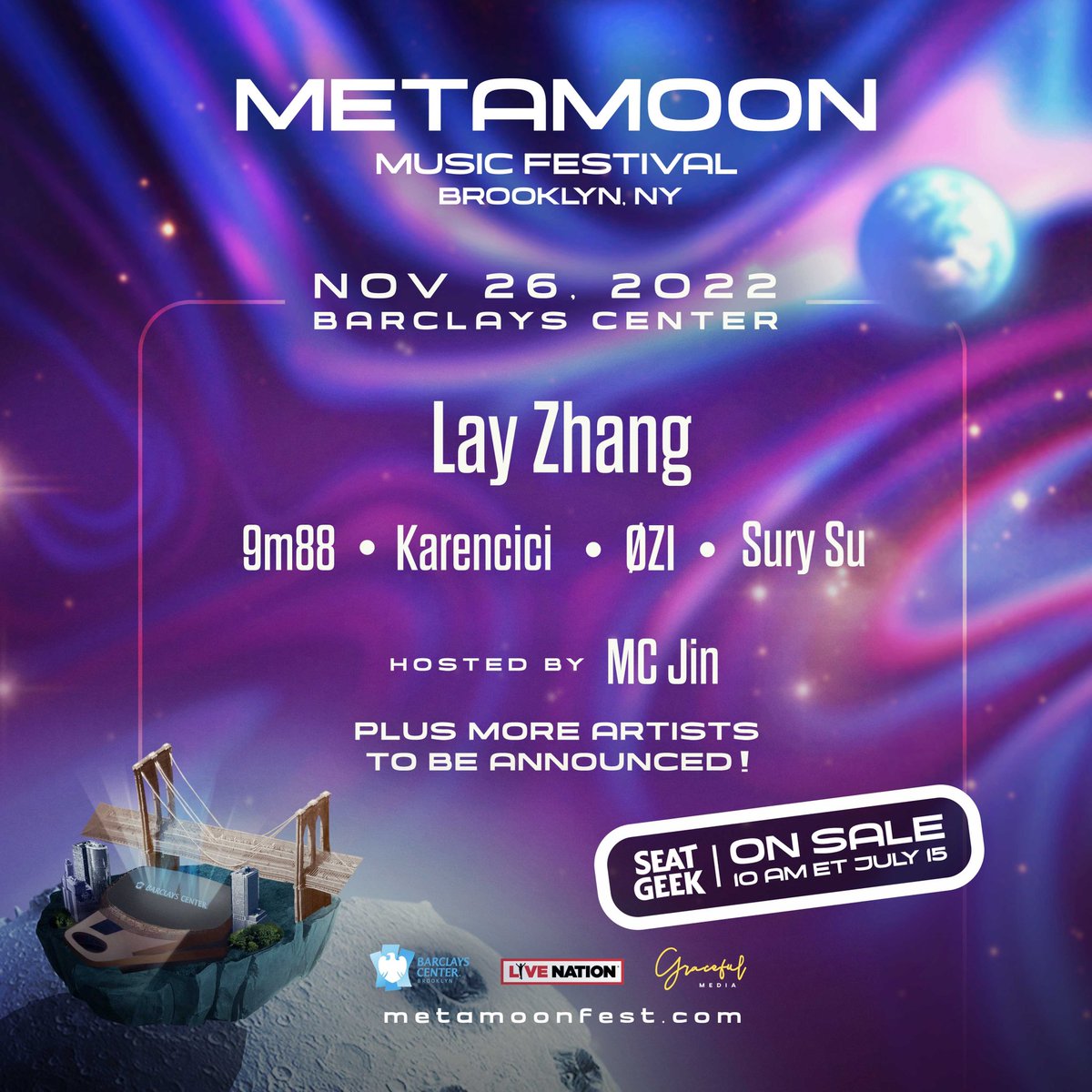 MetaMoon Music Festival (@metamoonfest) on Twitter photo 📢 Attention music fans: please fasten your seat belts as we prepare for takeoff to Brooklyn, NY!
Landing November 26, 2022 @BarclaysCenter 🧑🚀🚀
Presale | Thursday July 14 @ 10am ET - 10pm ET
Sign up for presale code now via metamoonfest.com!
#metamoonfest <a href="/LiveNation/">Live Nation</a> 📢 Attention music fans: please fasten your seat belts as we prepare for takeoff to Brooklyn, NY!
Landing November 26, 2022 @BarclaysCenter 🧑🚀🚀
Presale | Thursday July 14 @ 10am ET - 10pm ET
Sign up for presale code now via metamoonfest.com!
#metamoonfest <a href="/LiveNation/">Live Nation</a>