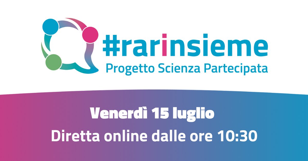 TVMR_CNMR's tweet photo. 📌 Venerdì #15luglio, dalle 10:30, saremo in diretta per la presentazione del "Progetto Scienza Partecipata", dedicato al miglioramento della qualità di vita delle persone con #malattierare.

Leggi il programma:
https://t.co/pjbfQYQiI5
#rarinsieme https://t.co/cigf94YAqH