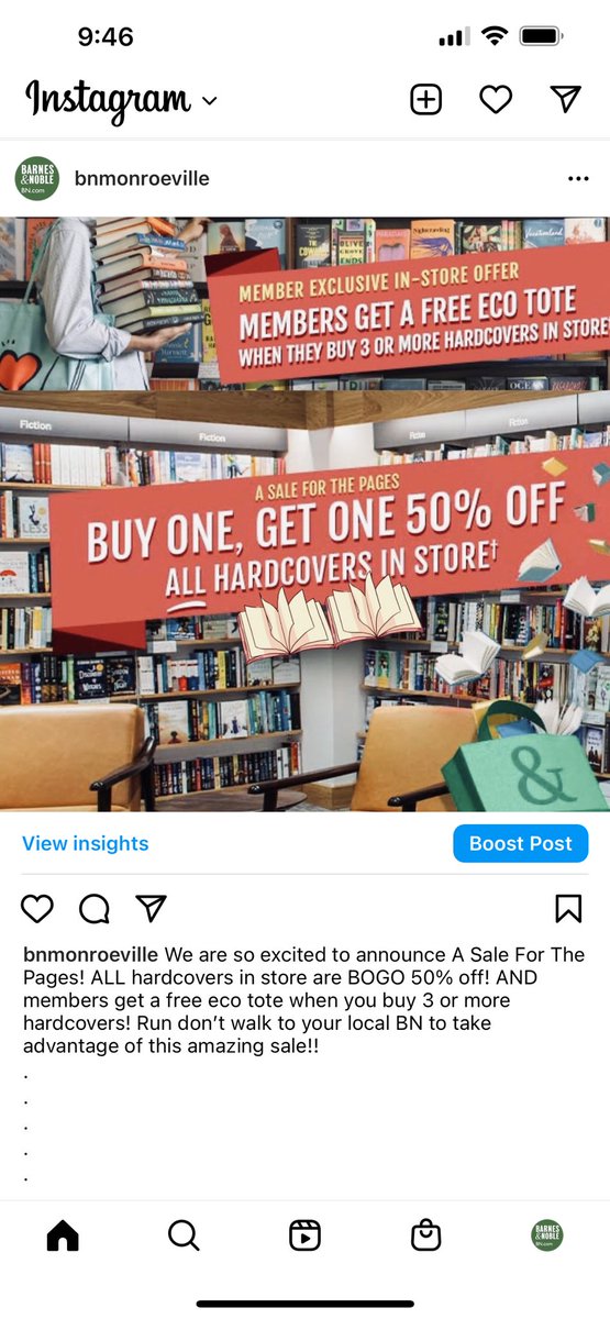 We are so excited to announce A Sale For The Pages! ALL hardcovers in store are BOGO 50% off! AND members get a free eco tote when you buy 3 or more hardcovers! Run don’t walk to your local BN to take advantage of this amazing sale!! #books #reading #summer #sale #bnmonroeville