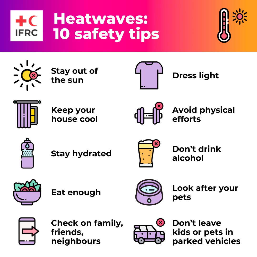 Many parts of the world are experiencing record-breaking temperatures and severe heatwaves. 🥵

If you're caught in a very hot weather, here are some tips to stay safe and cool.
