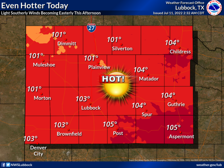 The heat builds today with widespread highs in the 100s. Stay cool and limit your time outdoors! #lubwx #txwx