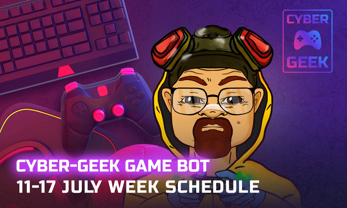 CyberGeek_NFT's tweet photo. 🌠EVERY DAY you can play Cyber-Geek Game Bot and win money!Here’s the list of games for this week:
🎮July, 16 at 8 p.m. UTC/#prize-game channel/$100 prize
🎮Every day at 7 p.m. UTC/#10usd-game channel/10$ prize
🎮Non-stop games in #play-game channel for fun!You can win a WL spot! https://t.co/dwMxkKAsrA