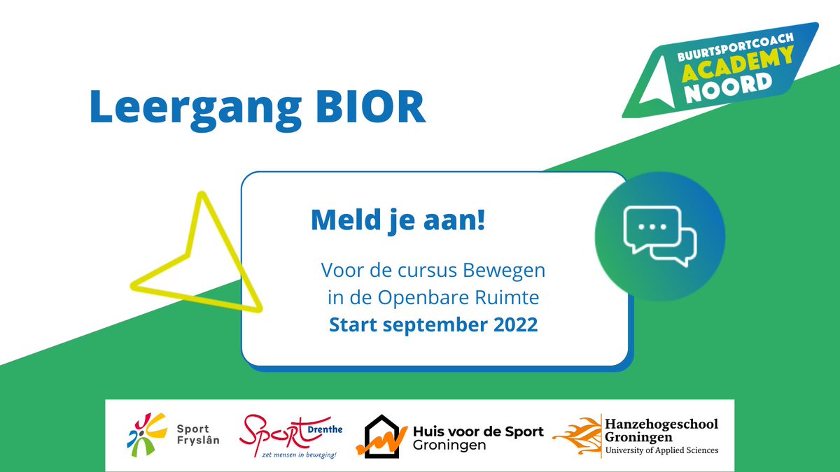 Heb jij je al ingeschreven voor de leergang BIOR? De opleiding voor de buurtsportcoach of professional die werkzaam is in de wijk om een bijdrage te leveren aan de leefbaarheid in jouw stad, wijk of gemeente! Schrijf je hier in bscacademynoord.nl/scholings_aanb…