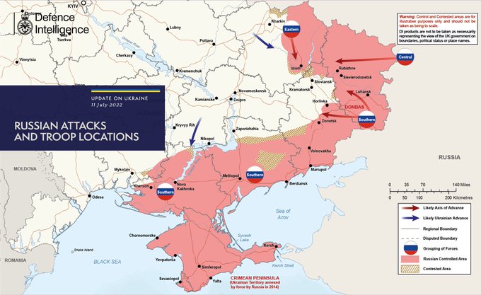 Russian attacks and troop locations map 11 July 2022