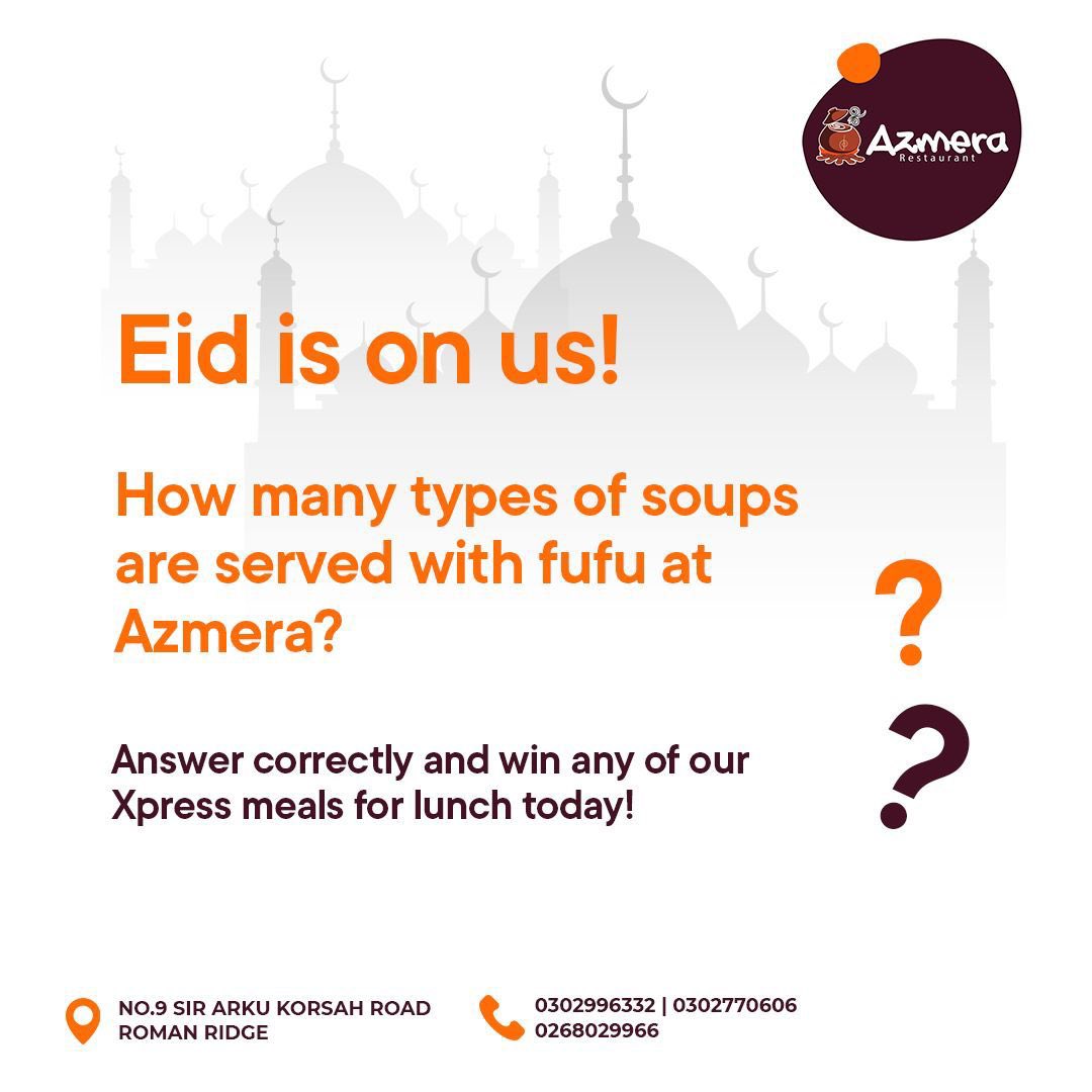 Azmera_Res's tweet photo. What’s a holiday without some good good food for free????

Enter our Eid giveaway by answering this question correctly and win a pack of any of our Xpress Meals for yourselves. 

Entries close at 12:30pm today.
Good luck! https://t.co/YejzCqLgCB