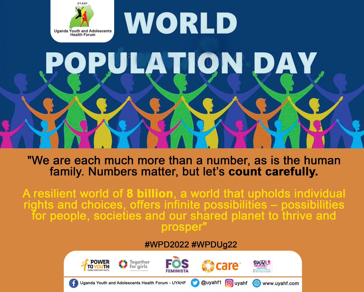 Today we join the world to commemorate  the #WPD2022 under the global theme:

“A world of 8 billion: Towards a resilient future for all – Harnessing opportunities and ensuring rights and choices for all”. #WPDUg22 #RightsAndChoicesForAll