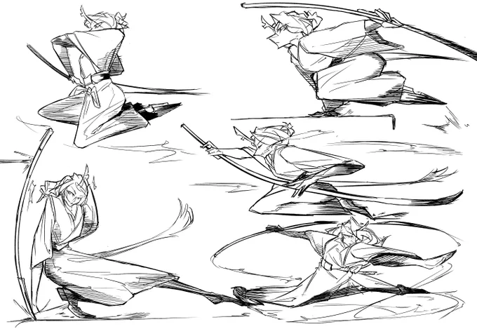 アクション練習フミヅキさんも描いてみたけど、薙刀わからないし、浴衣(?)も難しいと大変だったけどめっちゃ楽しかった 