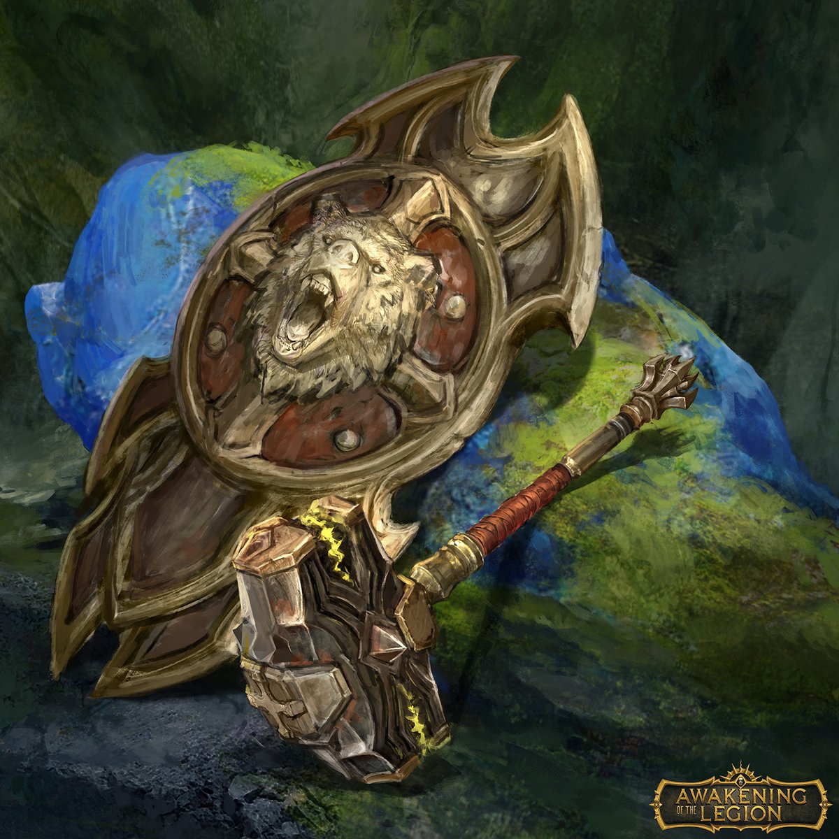 Having sacrificed dexterity in the name of defence and destructivity, the "Crimson Bear Mallet" and giant shield are too cumbersome for the average Oralian to wield. However, in the hands of warrior Hugh Zukar these weapons appear as light as a feather.

#NFT #NFTs #NFTCommunity
