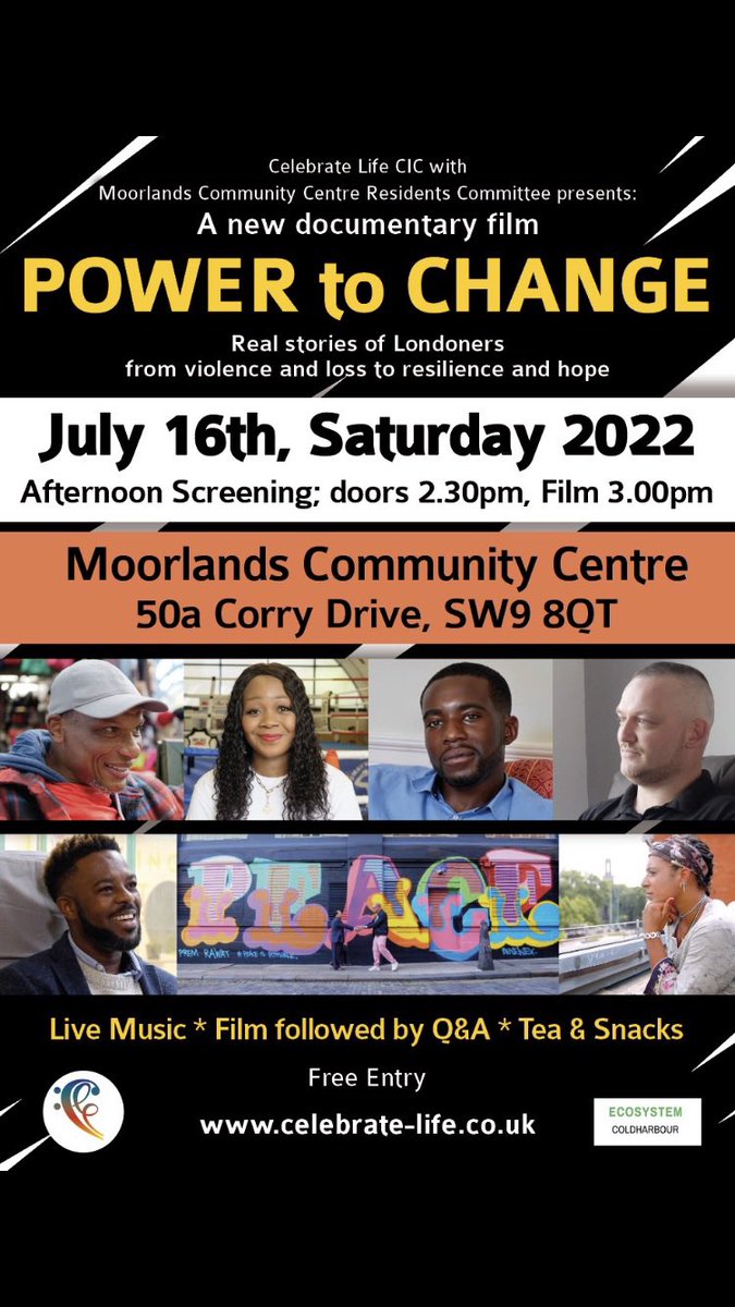 CelebLM's tweet photo. We’re down in #Brixton town this Saturday afternoon with another screening of #PowerToChange with live Q&amp;A with the director @WendyLewisMusic We’d love to see you there! #indiefilms #documentary https://t.co/gWDWRnaGtn