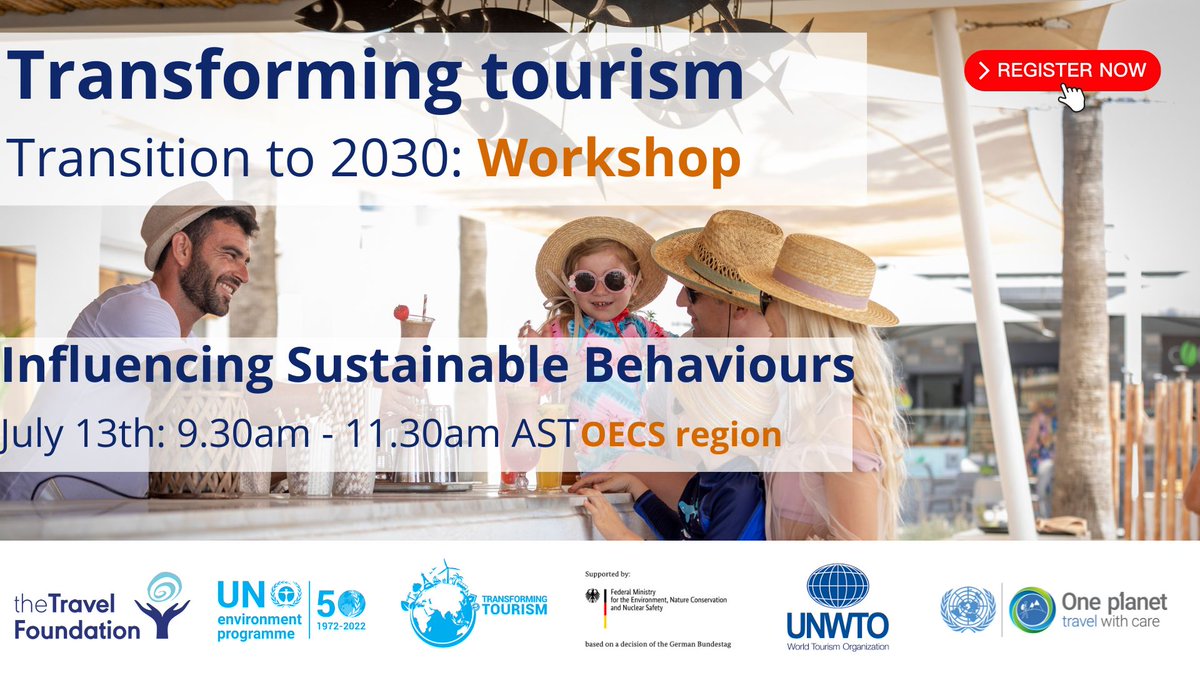 travelTF's tweet image. Calling all working in the #hotel sector in the OECS region 🌴🛏️

Our next workshop as part of UNEP's 'Transforming Tourism Value Chains' project is on how to influence sustainable behaviours 

🗓️July 13th 9:30-11:30am AST 

To register visit tinyurl.com/2utdmpu4
#Caribbean