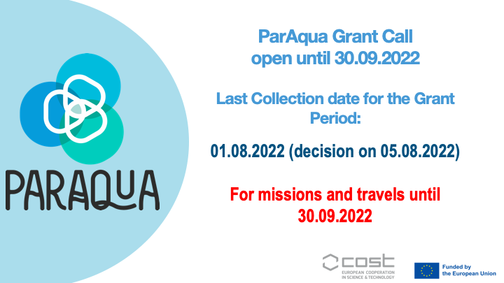 ParAqua_CA20125's tweet photo. One more collection date to apply for #ParAqua #STSMs and Conference Grants. All the info on the Action webpage https://t.co/euSZOTeARf #ZoosporicParasites #COST #CA20125 https://t.co/xKPjGGiJ6X