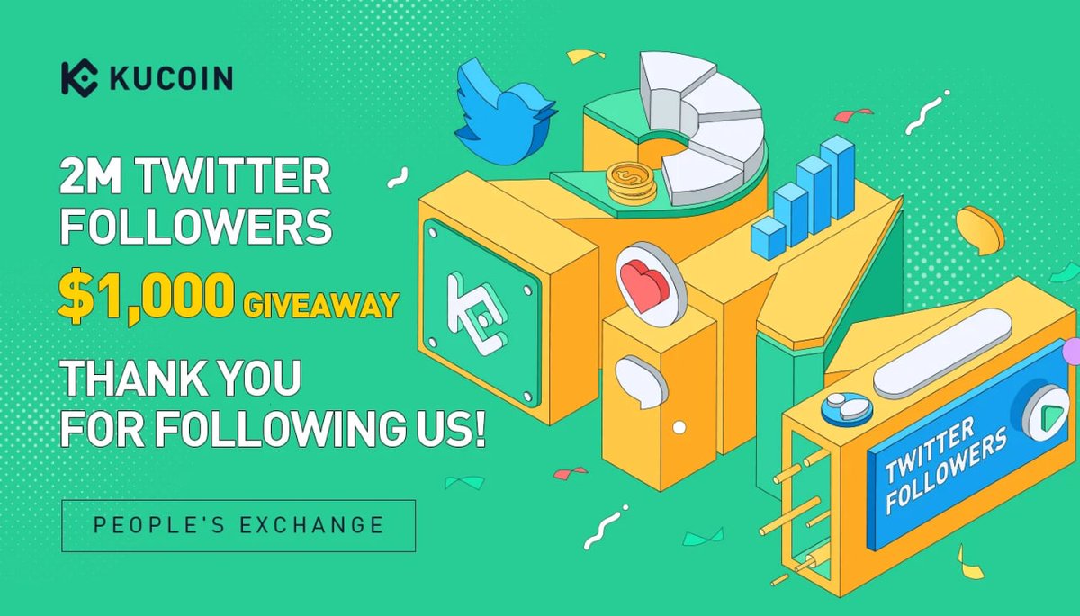 💚 REGALO DE 1.000 DÓLARES 💚

Para celebrar que hemos llegado a los 2️⃣ MILLONES DE SEGUIDORES en Twitter, ¡regalamos 100 $USDT a 10 afortunados! 😍

✅ Sigue a KuCoin en Twitter
 
🔁 Retweet usando #KuCoin
🗣 Etiqueta a tus amigos para que se unan

Entra en ⤵️ ⤵️ 🚀🚀.