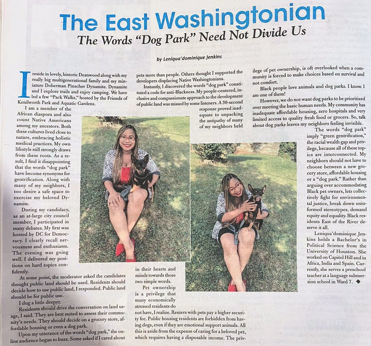 Make sure you grab a copy of this month' s @HillRagDC. I'm talking about dog parks and they're cute pictures of Dynamite! 
#dogparks #dogs #greengentrification #gentrification #BlackLivesMatter #BlackTwitter @mayorvincegray