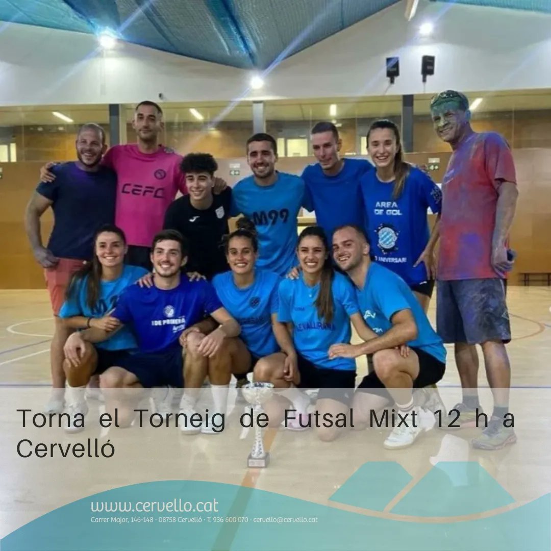 Nova edició del Torneig Futsal Mixt 12 h 🥅
Després de dos anys sense poder-se celebrar, l'<a href="/futsalcervello/">CE Futsal Cervelló</a> ha pogut organitzar de nou el torneig mixt de futbol sala 🔝🔝
🥅 8 equips participants
🥅 Quasi 100 participants de tota la comarca