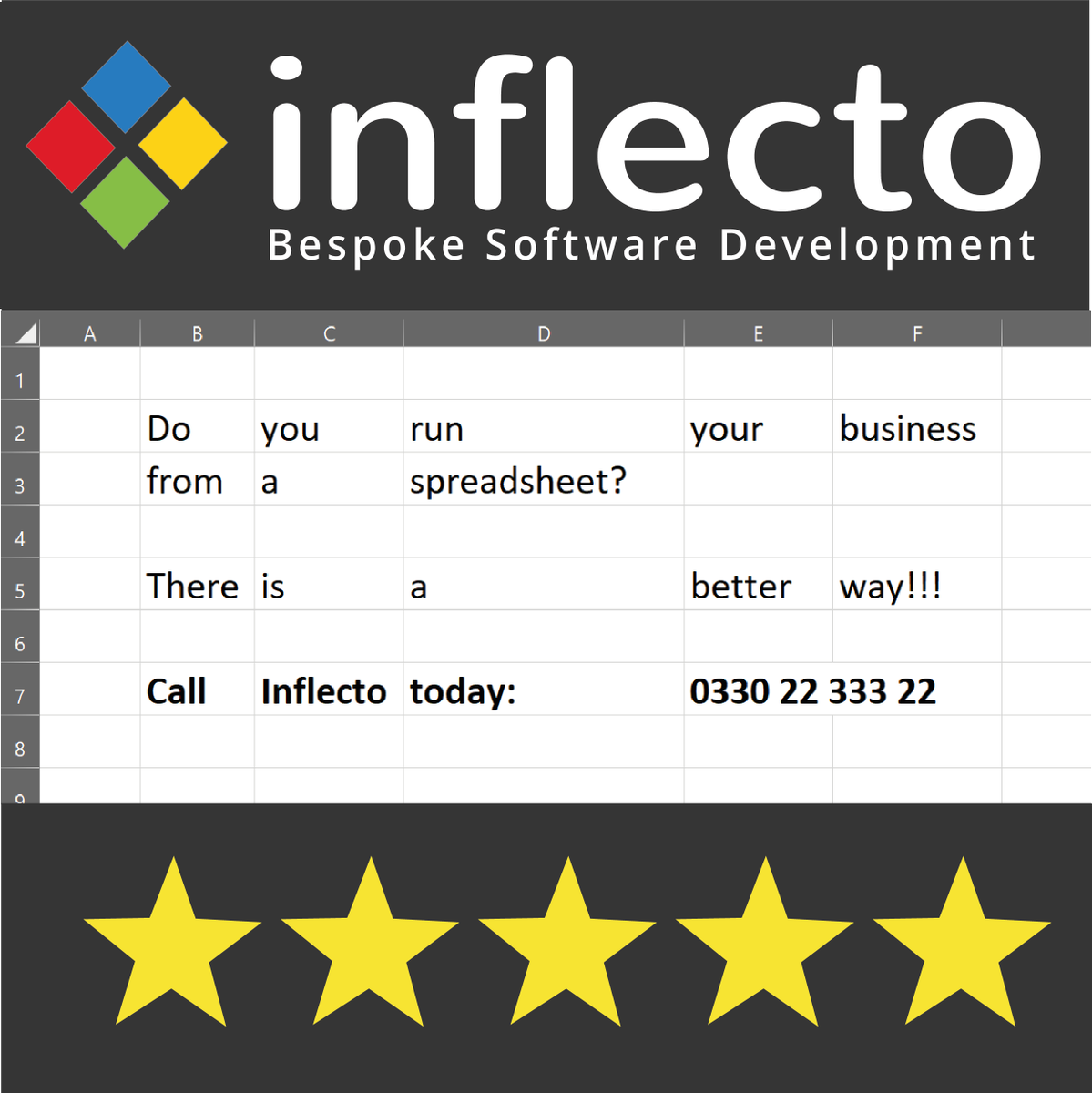 InflectoSystems's tweet image. Do you run your business from a spreadsheet? There is a better way!!! 

Call Inflecto today to see how we can help: 0330 22 333 22. 

#SoftwareDevelopment #BespokeSoftware #CustomSoftware #ProcessAutomation