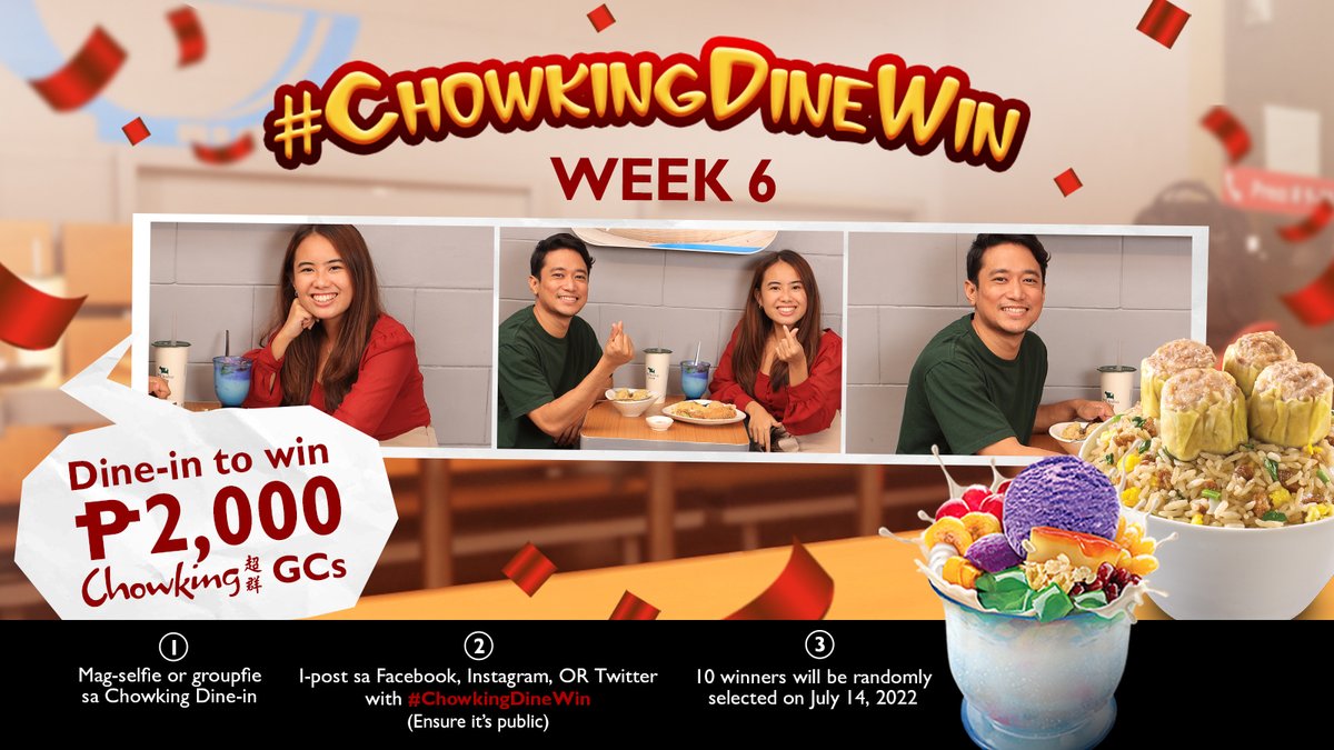 chowking_ph's tweet photo. Sino kaya ang suswertihin sa #ChowkingDineWin Week 6? Malay mo, kayo na ‘yon, kaya sali na! https://t.co/KdOPAflyVx