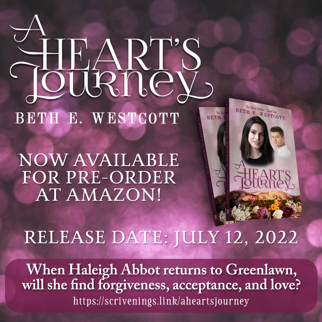 ScriveningsLLC's tweet photo. Today is the LAST CHANCE to get special #preorderpricing for the Kindle edition of Beth E. Westcott's #newrelease, A Heart's Journey.

https://t.co/feXxseMIB7

Pre-order now and save! The price goes up TOMORROW!

#contemporaryromance #ChristianFiction https://t.co/z7qi4Gl67l
