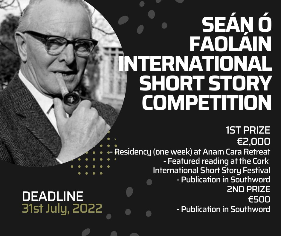 MunLitCentre's tweet photo. Reminder: three weeks left to submit to the Seán Ó Faoláin International Short Story Competition! Send us your work 📚 https://t.co/vNaTqXnHBl