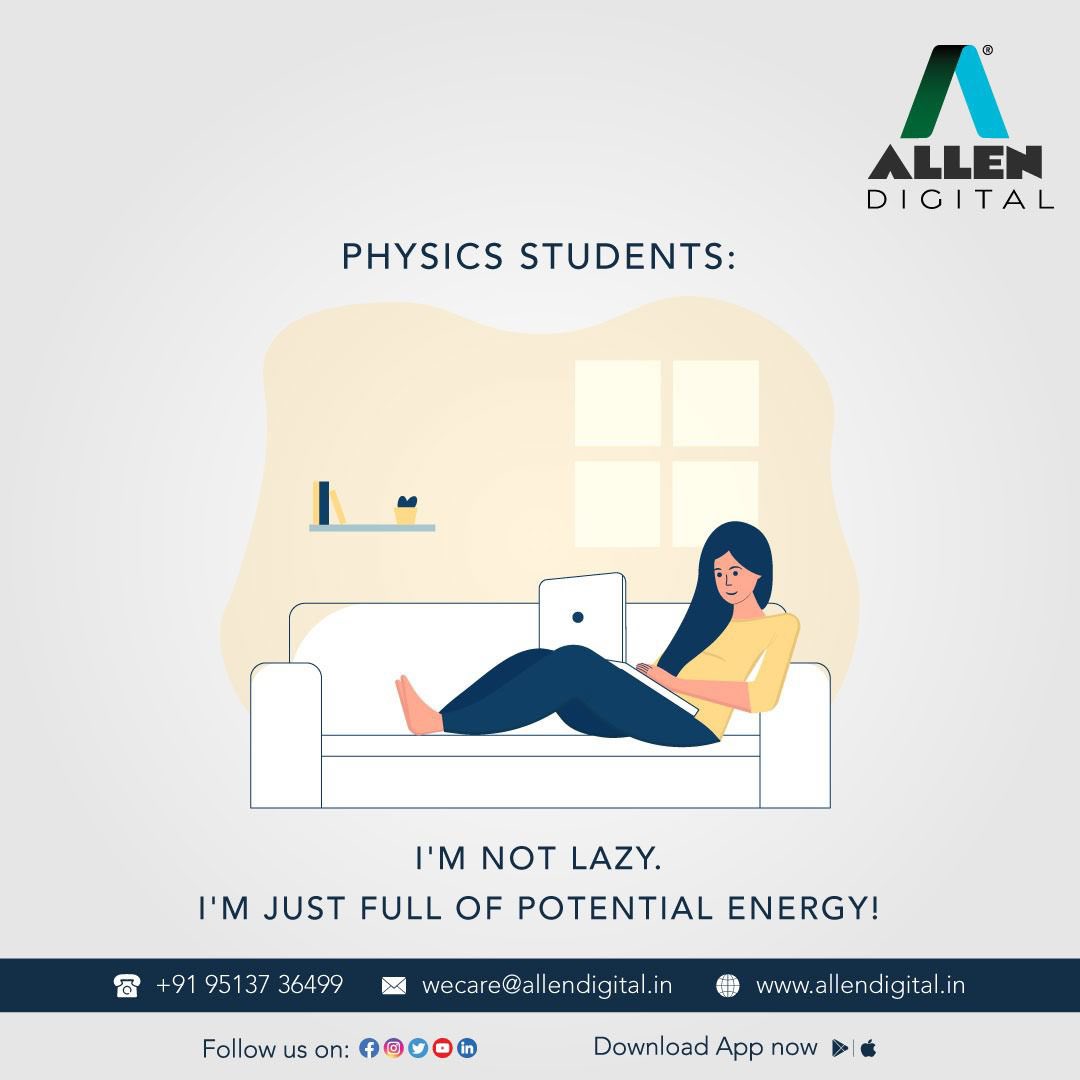 ALLENDigital_In's tweet photo. On a serious note. No student ever lacks the potential. It's all about converting potential energy into kinetic energy!
#AllenDigital #AllenClasses #KotaCoaching #JEEmain #JEEadvanced #NEET #JEEpreparation #NEETpreparation #onlineclasses #education #coaching #onlineeducation https://t.co/2S5Ne3PMxa