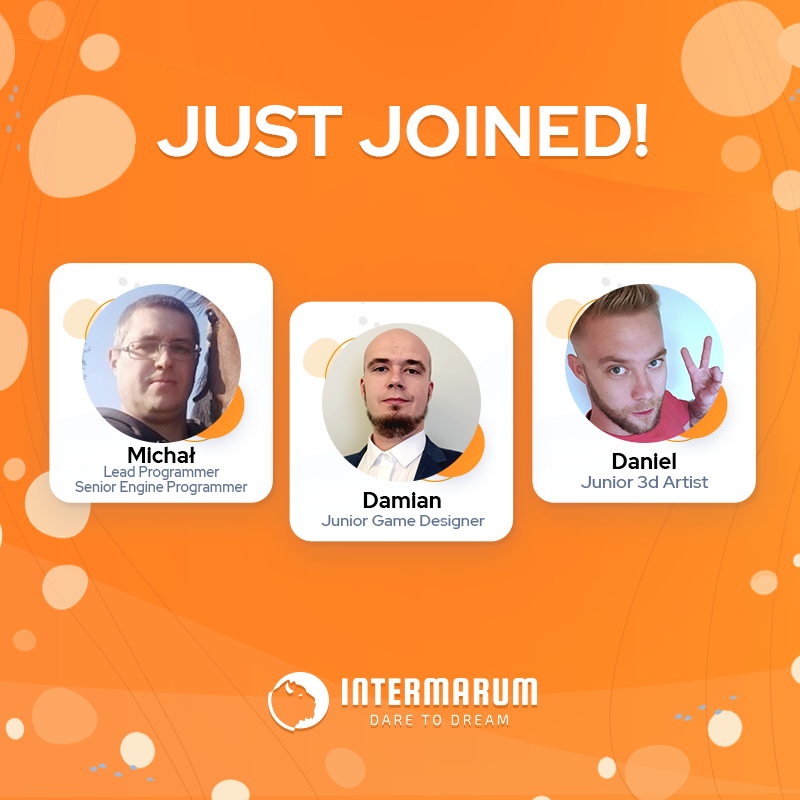 intermarum's tweet photo. New week, new blood in the herd! Michał, Damian and Daniel have joined our team - welcome! 🎉 
#intermarum #herd #gamedev #gaming #jobingamedev https://t.co/vGIXdQizBt