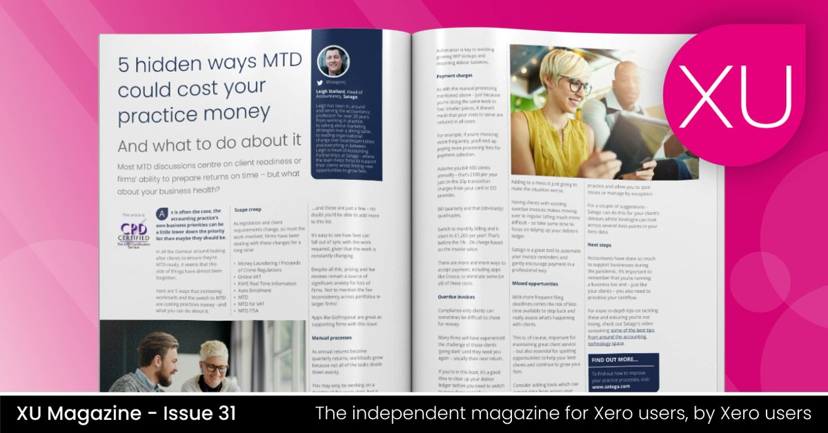 Hear from <a href="/LeighStallard/">Leigh Stallard</a> from @SatagoHQ in Issue 31 of <a href="/xumagazine/">Xero User Magazine</a> as he highlights 5 hidden ways #MTD could cost your practice money and what to do about it 👉 links.xumagazine.com/8yfebu

#Accounting #Bookkeeping #BusinessAdvice #TaxTwitter #Xero