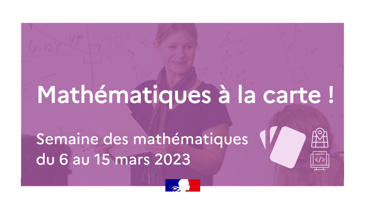 éduscol (@eduscol) on Twitter photo 📢 La prochaine édition de la #SemaineDesMaths vous donne rendez-vous du 6 au 15 mars 2023 sur le thème « Mathématiques à la carte ».
De la maternelle au lycée, vous avez carte blanche pour composer votre menu #MathsÀLaCarte ! ▶ tinyurl.com/3z9t5hkz <a href="/eduscol_maths/">éduscol Maths</a> 📢 La prochaine édition de la #SemaineDesMaths vous donne rendez-vous du 6 au 15 mars 2023 sur le thème « Mathématiques à la carte ».
De la maternelle au lycée, vous avez carte blanche pour composer votre menu #MathsÀLaCarte ! ▶ tinyurl.com/3z9t5hkz <a href="/eduscol_maths/">éduscol Maths</a>