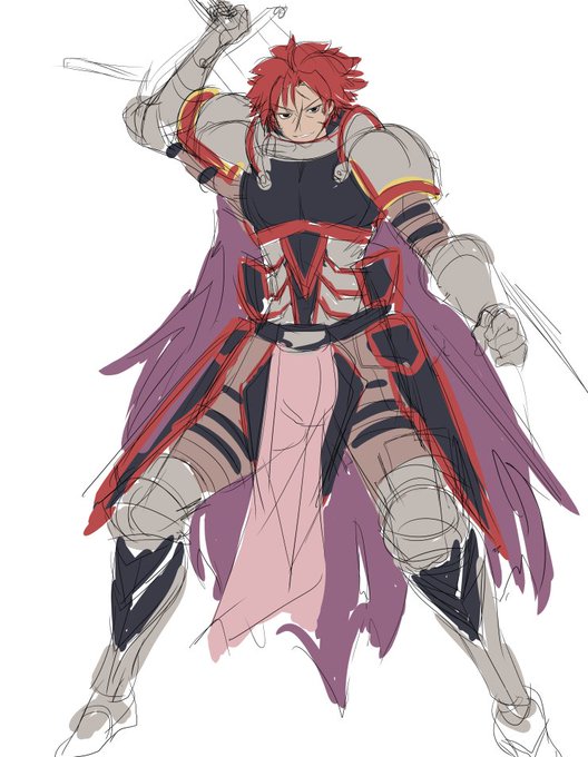 魔物殺しの大剣使い立ち絵ラフ やっと強敵っぽく描けた気がする 