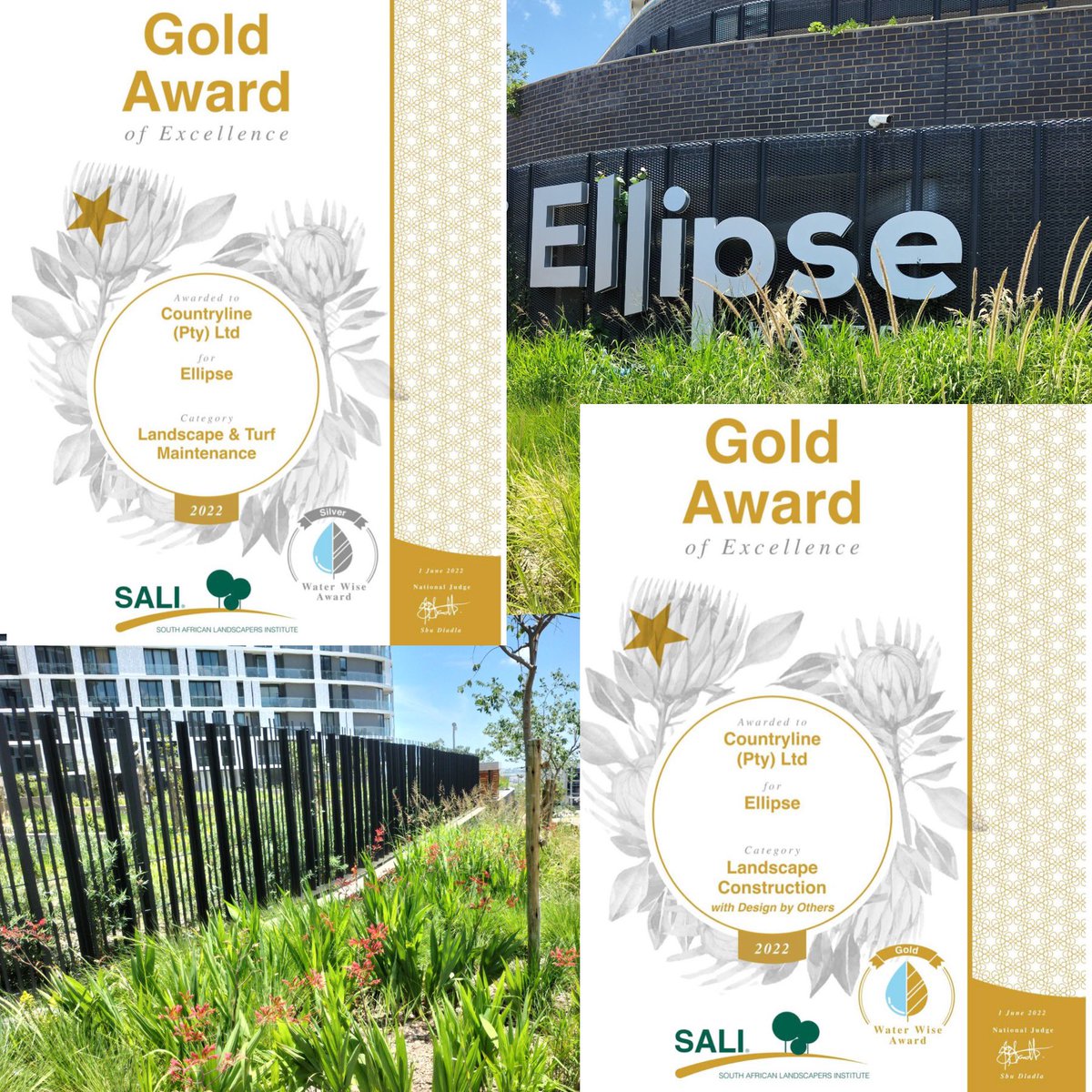 WaterfallCityZA's tweet image. Congrats #EllipseWaterfall and #Countryline for your achievement at the recent #SALI Awards.
Countryline was awarded a Double Gold Award for Landscape Construction with Design by Others &amp;amp; a Gold Award for Landscape and Turf Maintenance for the Ellipse Project 
￼
￼