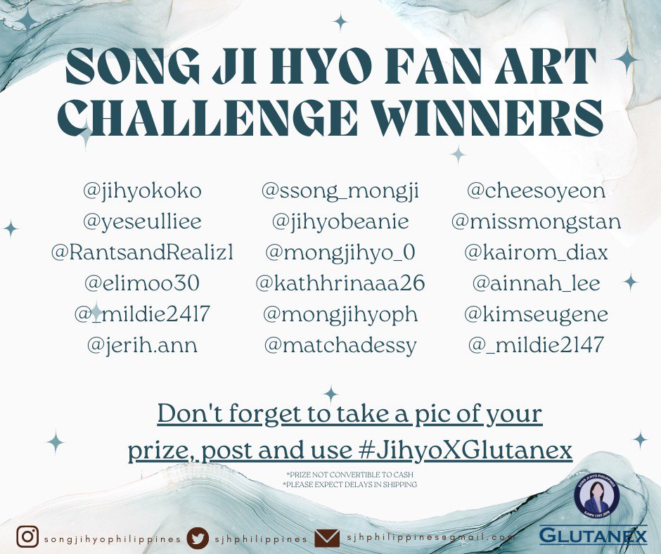 PhilippinesSjh's tweet photo. Congratulations to the winners of our #FindJihyo and #FanArtForJihyo challenge! DM @sjhphilippines to claim your prize. 💕

Don't forget to take a pic, post and use #JihyoXGlutanex once you receive your items 😊

#SongJiHyo https://t.co/f8bP7uONAB