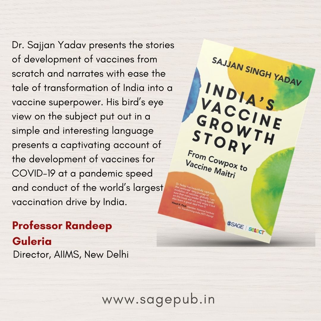 SagePubIndia's tweet photo. Director of AIIMS, New Delhi, Professor Randeep Guleria lauds Dr. Sajjan Singh Yadav for the accuracy of “India’s Vaccine Growth Story”.
Hurry! Grab your copy today @ https://t.co/atWcD3Cgn2
#SAGESelect @Sajjan95 @IASassociation @MoHFW_INDIA #AtmaNirbharBharat #NewIndia https://t.co/TovaRIF2vz