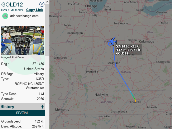 SirListenalot's tweet photo. #KC135 #AE0265 as #GOLD12 out of McGhee Tyson picking up (four) #Qatar #F15's as #RETRO61 flight out of St. Louis https://t.co/4AdKHtttKT