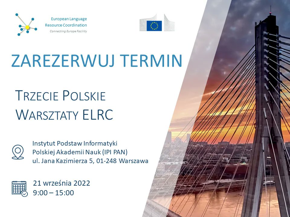 anna_kotarska's tweet image. Zapraszam 21 września 2022 r. na III Warsztat #ELRC w Warszawie w IPI PAN.
ELRC ➡️ European Language Resource Coordination ➡️ Program Koordynacji Zasobów Języków Europejskich
Więcej informacji: lr-coordination.eu/index.php/even…
#LanguageDataMatters #LanguageDataSpace #LDS #LT #NLP #AI
