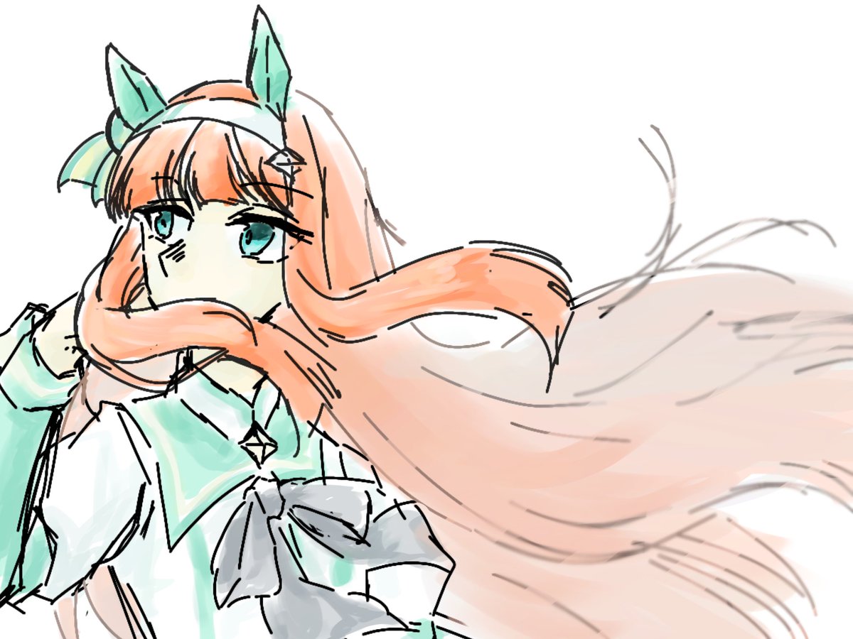 silence suzuka (umamusume) 1girl animal ears solo horse ears long hair orange hair white background  illustration images