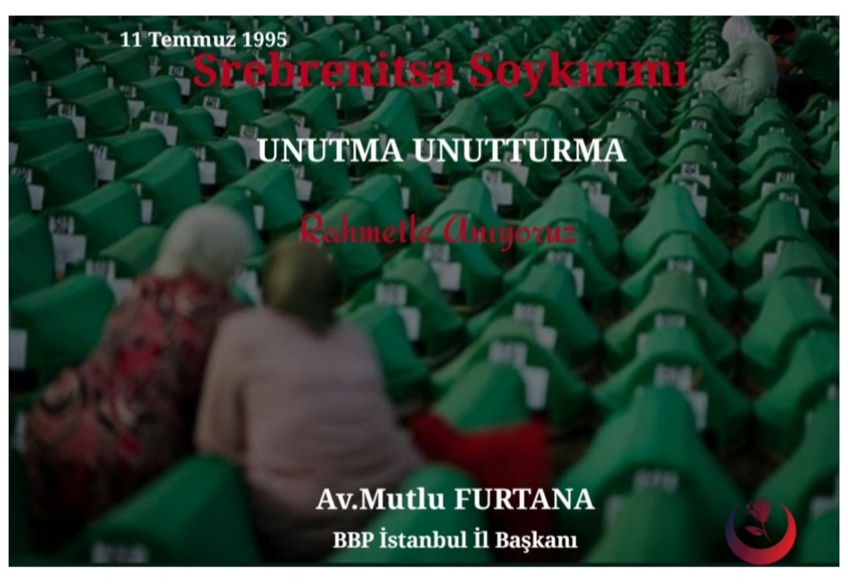 "Türk'ün evladı, bizi, onların bize yaptıklarını ve sorumluluğunu sakın unutma!"
#Aliyaİzzetbegoviç 

Unutmadık.🇹🇷🇧🇦 

27 yıl önce #SrebrenitsaSoykırımı'nda #şehit edilen Boşnak kardeşlerimizi rahmetle yad ediyor yakınlarına başsağlığı ve sabır diliyorum.
#SrebrenicaGenocide