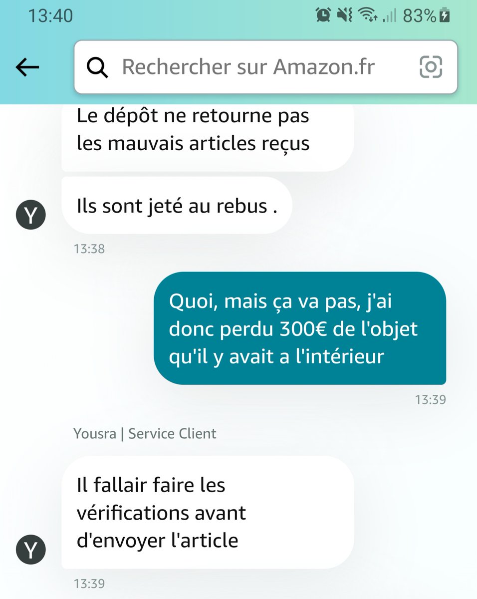 Miika_Miike's tweet photo. Heu voilà la réponse du service Client Amazon,  car lors d'un renvoi d'un objectif photo je me suis trompé et n'ai pas mis le bon dans le carton @AmazonHelp 
J'espère que c'est une mauvaise blague ,je ne vais pas perdre 300€ de l'objectif que j'ai mis a l'intérieur du retour https://t.co/mUP3fFHRNs